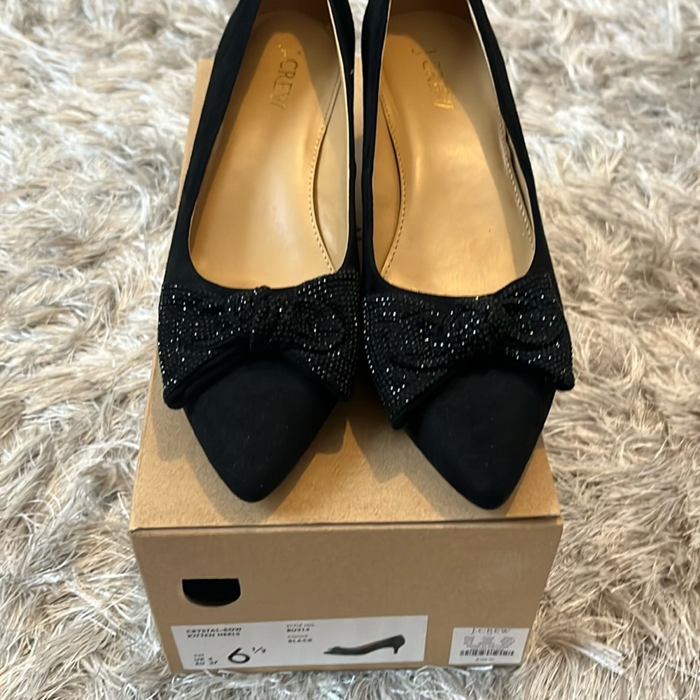 Black Crystal-Bow Kitten Heels J. Crew